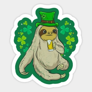 St Patricks Day Sloth Leprechaun Irish Beer Sticker